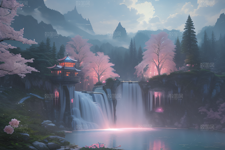 梦幻之地水雾弥漫光影璀璨