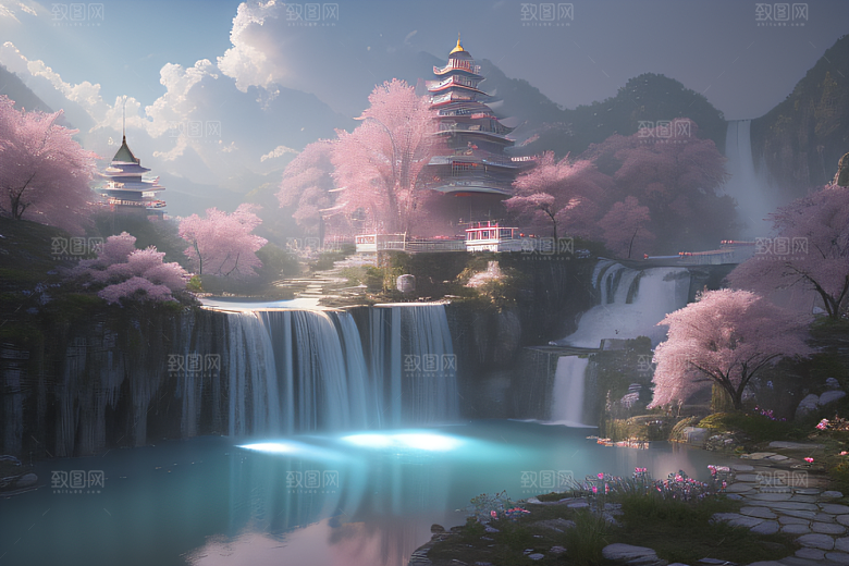 梦幻之地水雾弥漫光影璀璨