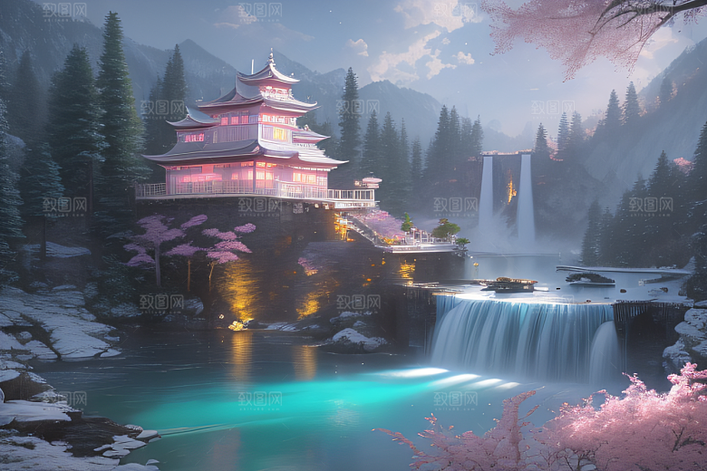 梦幻之地水雾弥漫光影璀璨