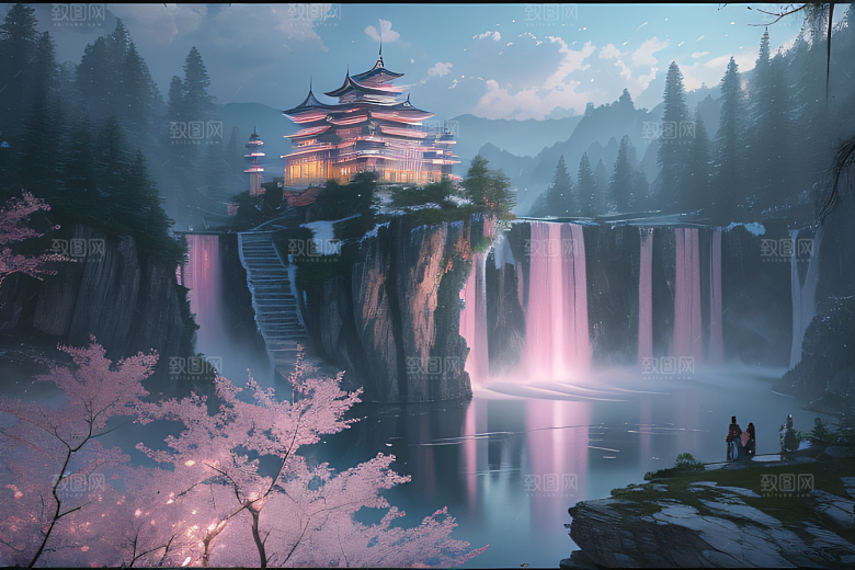 梦幻之地水雾弥漫光影璀璨