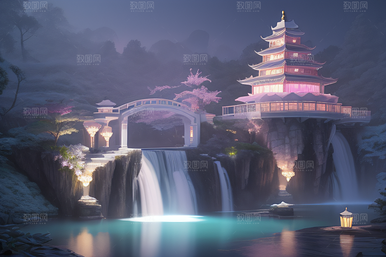 灵动仙境水雾飘渺梦幻氛围