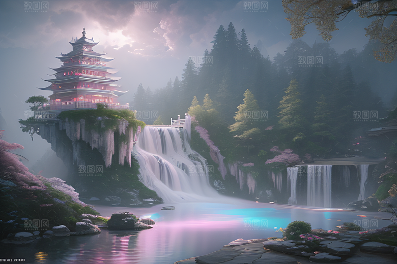 灵动仙境水雾飘渺梦幻氛围