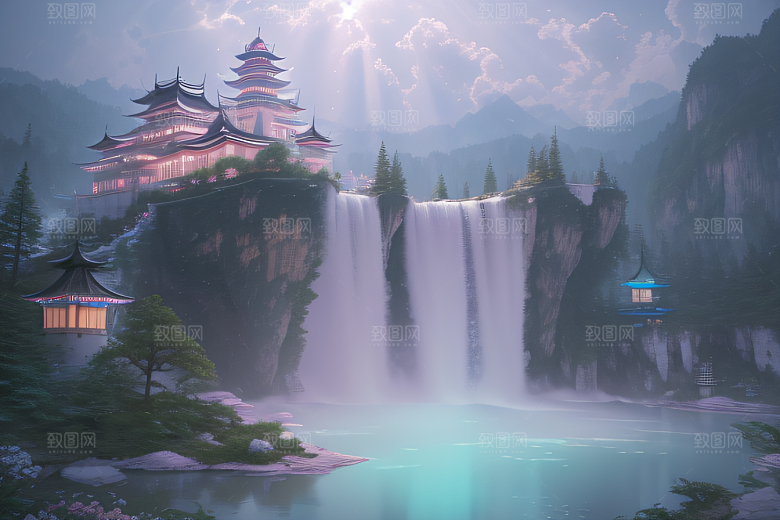灵动仙境水雾飘渺梦幻氛围
