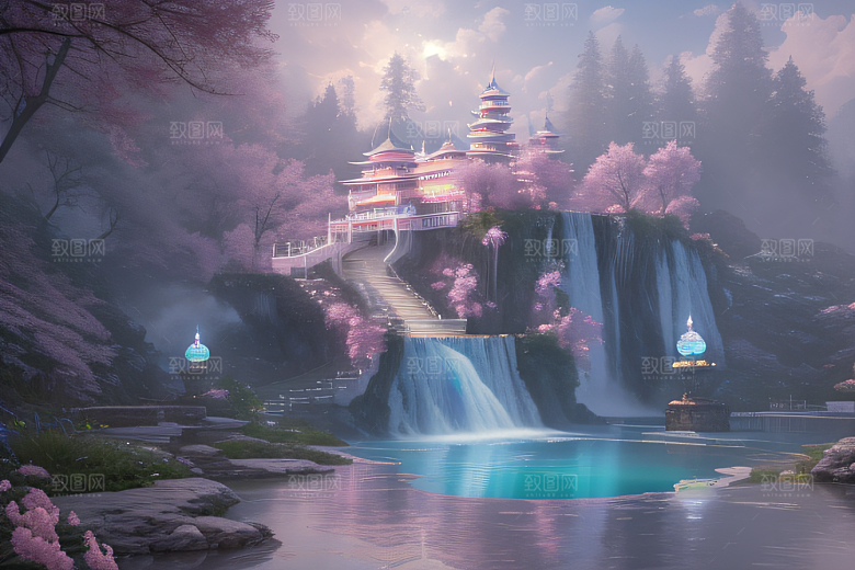 灵动仙境水雾飘渺梦幻氛围