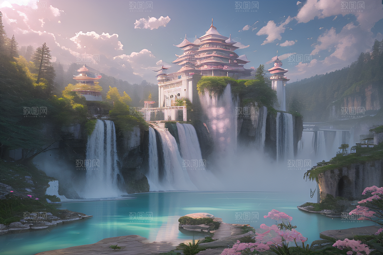 灵动仙境水雾飘渺梦幻氛围