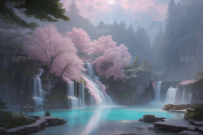 水晶般的梦幻柔和的光芒白云飘渺