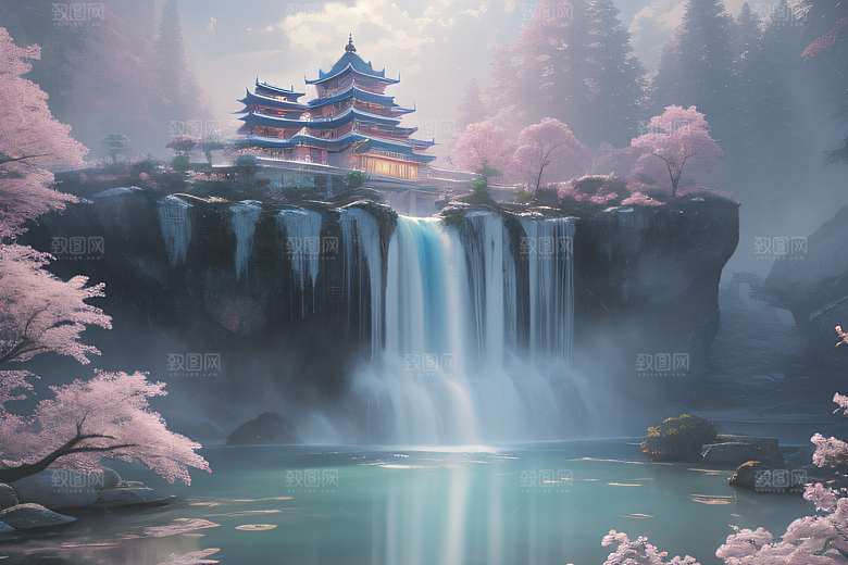 水晶般的梦幻柔和的光芒白云飘渺