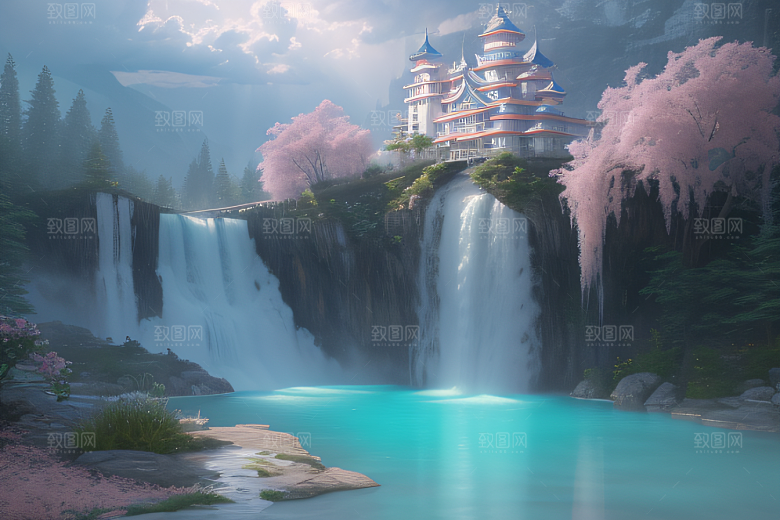 水晶般的梦幻柔和的光芒白云飘渺