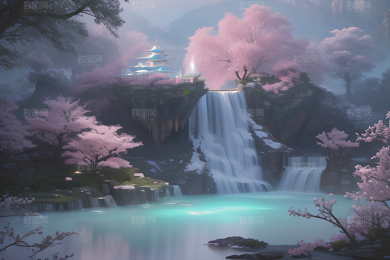 水晶般的梦幻柔和的光芒白云飘渺