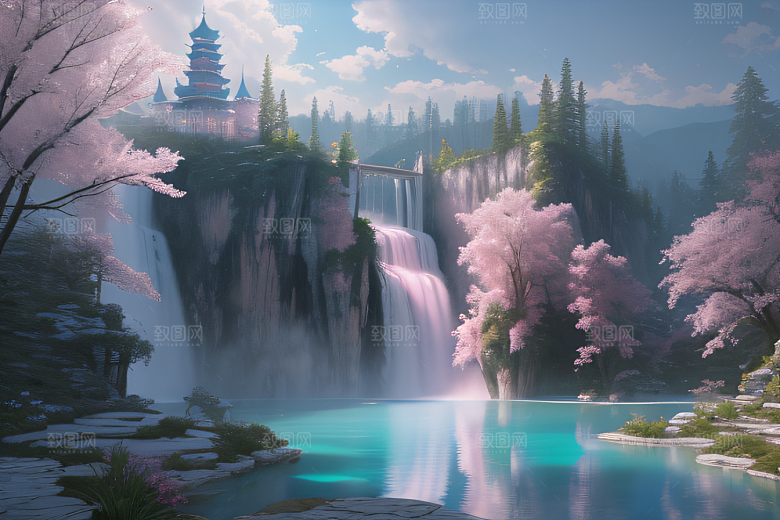 水晶般的梦幻柔和的光芒白云飘渺