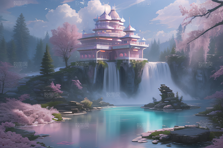 水晶般的梦幻柔和的光芒白云飘渺