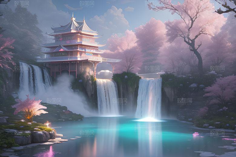 水晶般的梦幻柔和的光芒白云飘渺