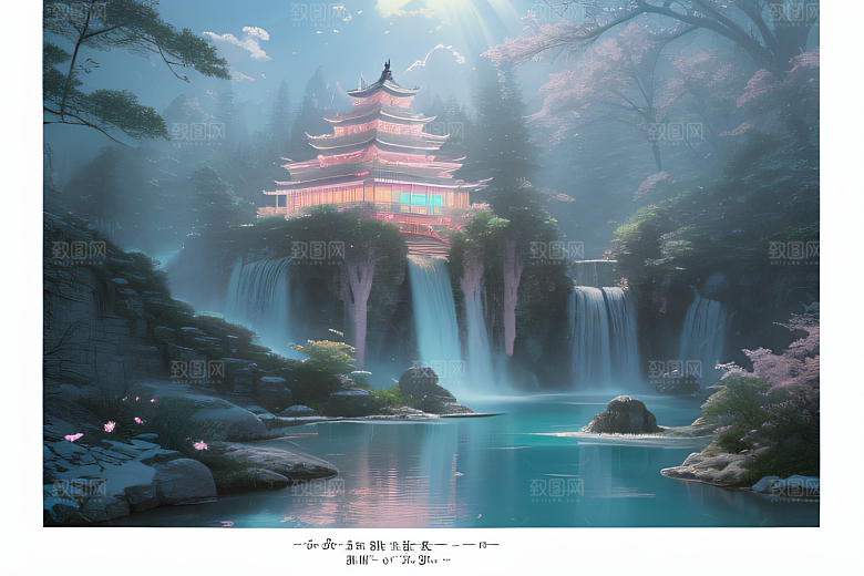 世外桃源白瓷宫殿水雾缭绕