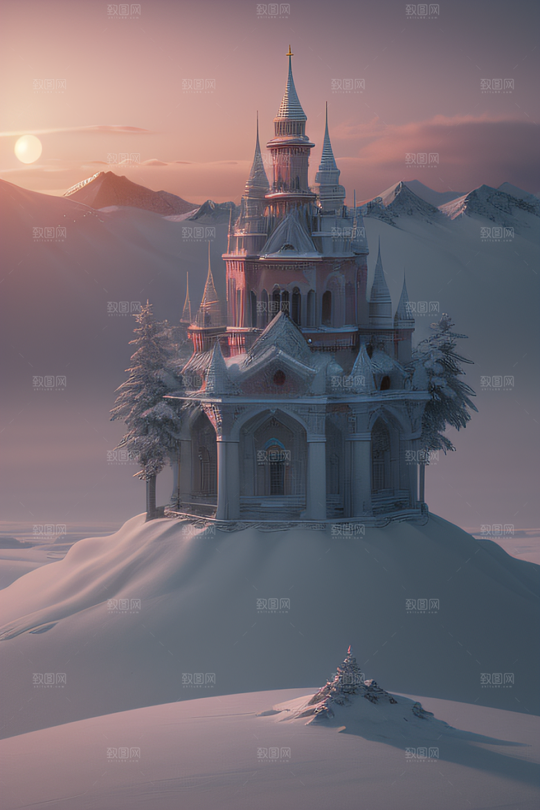 雪崩下的冰宫殿景色