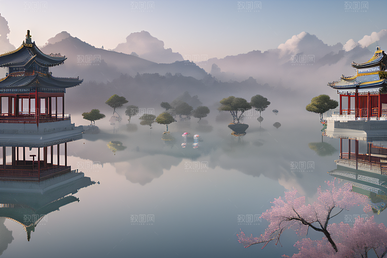 层层彩云三座银色古宫殿瑰丽登场