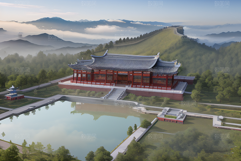 空灵景象云上三座银色古宫殿