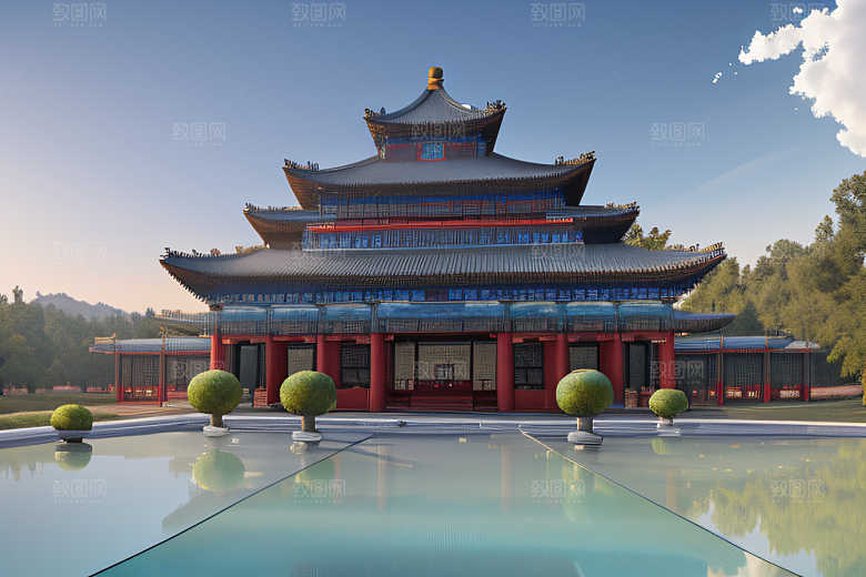 空灵景象云上三座银色古宫殿