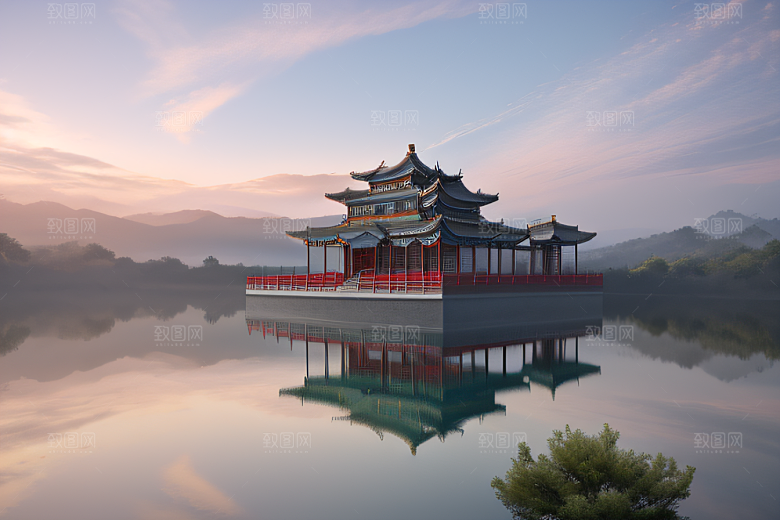 空灵景象云上三座银色古宫殿