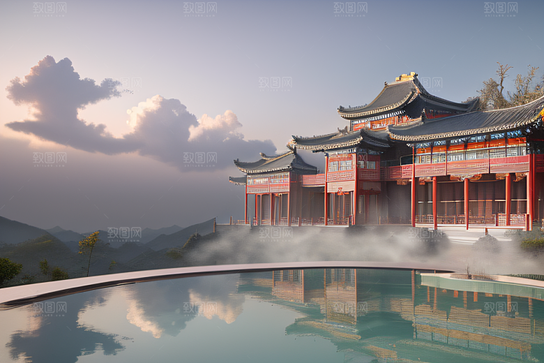 云上古典宫殿层层彩色晶莹气泡云