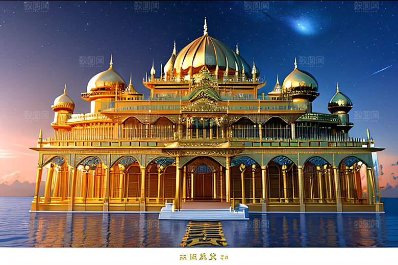 海洋巨型建筑巨型玫瑰宫殿壮丽全景