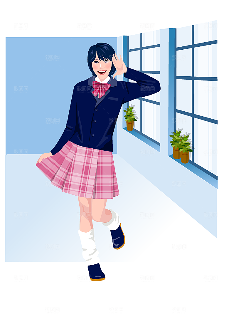 卡通生活场景女孩男孩
