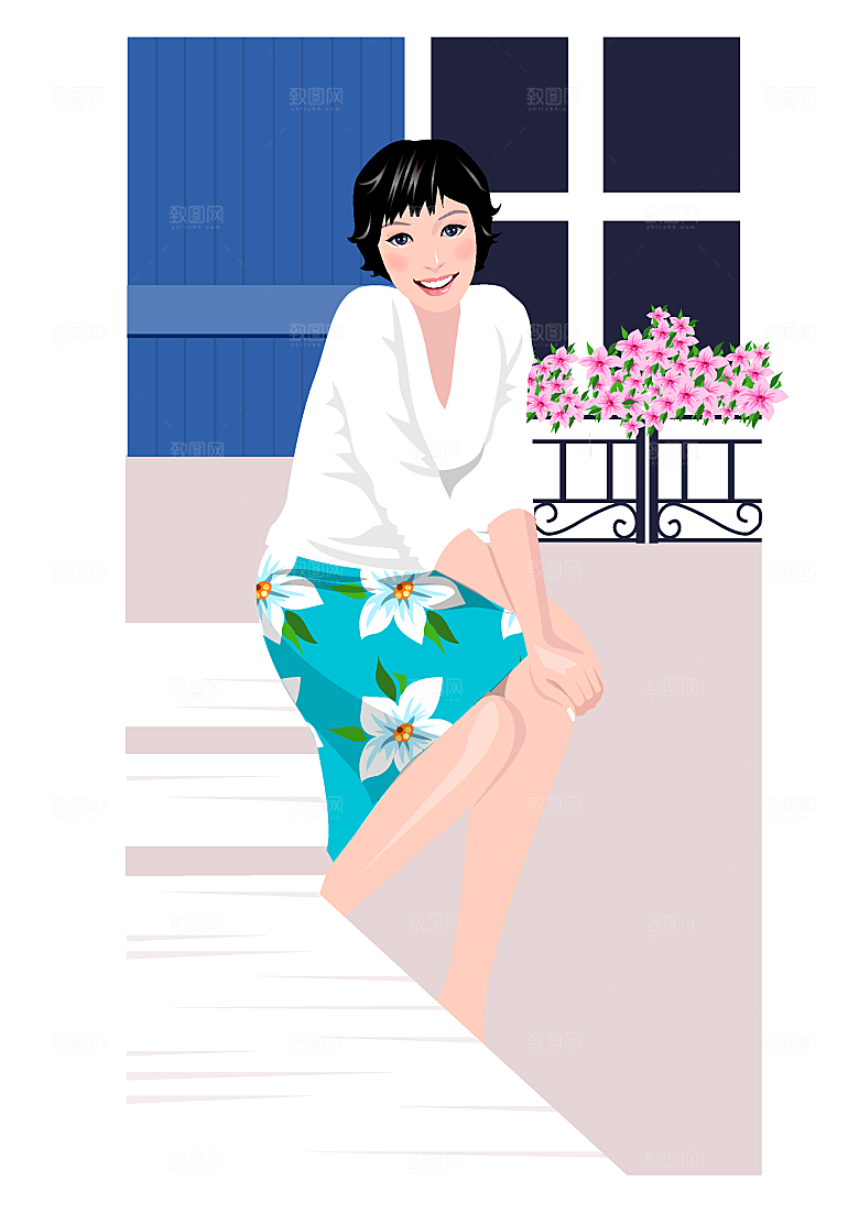 卡通生活场景女孩男孩