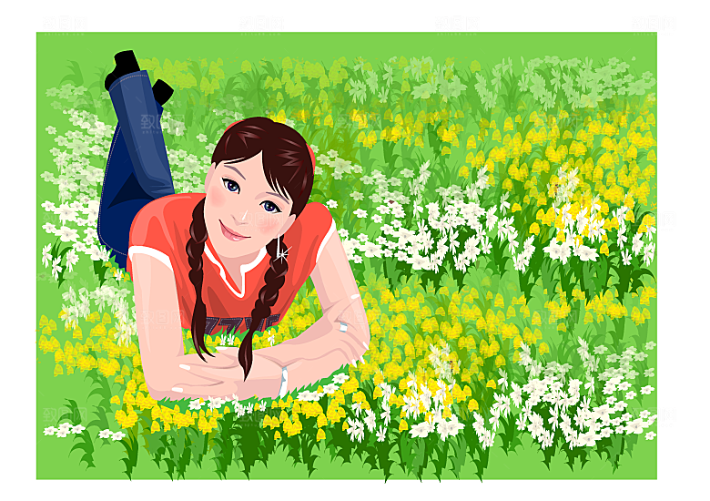 卡通生活场景女孩男孩