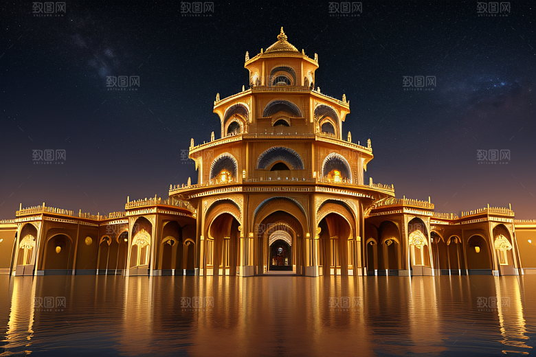 玫瑰宫殿巨型建筑海上奇观璀璨夺目