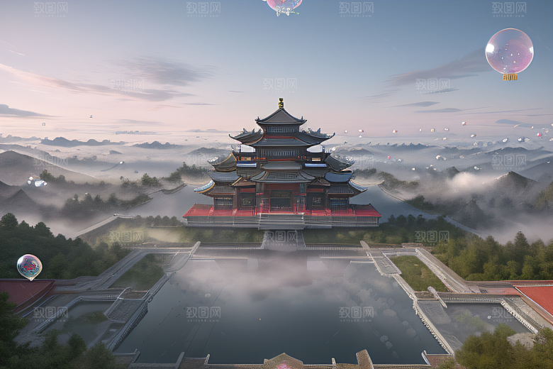 雪崩下的冰宫殿景色