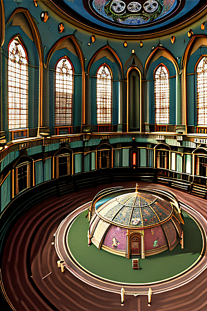 维多利亚宫殿巨大圆顶房间卡通风格