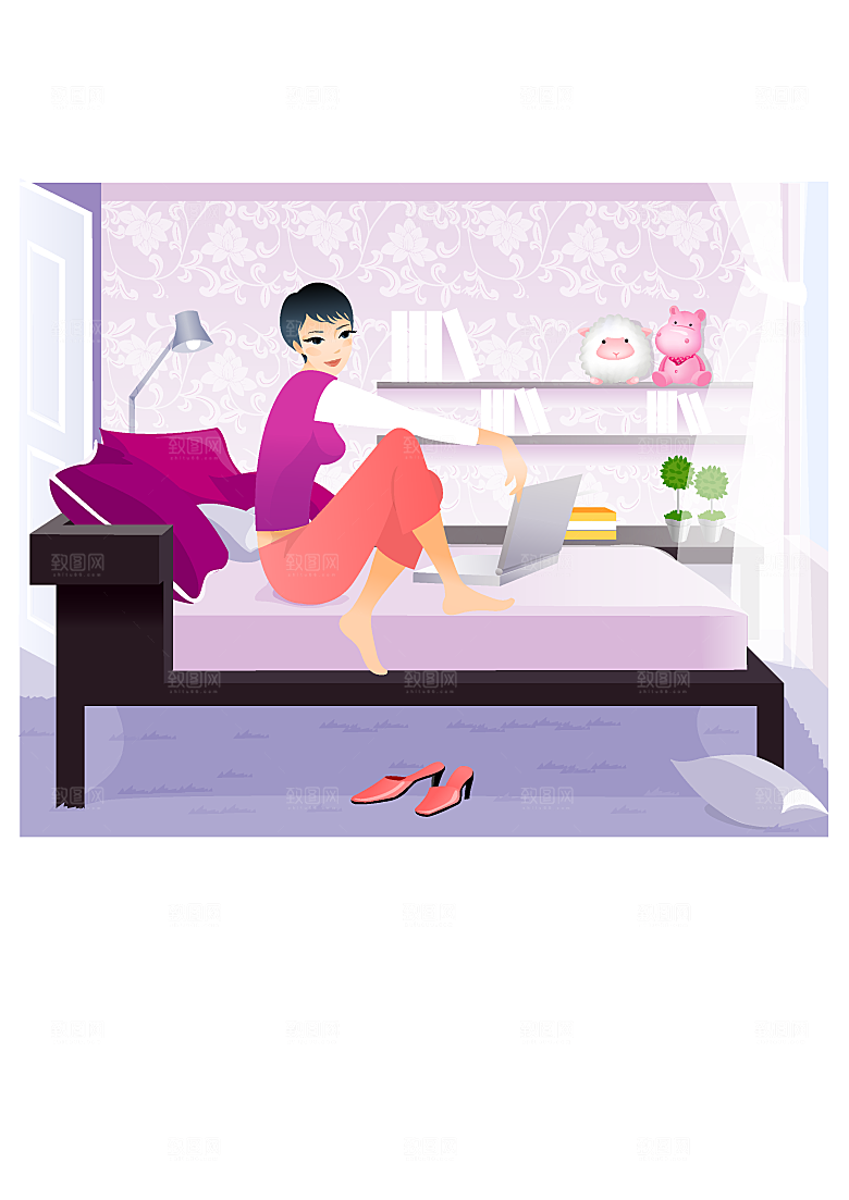 创意美女生活场景矢量素材