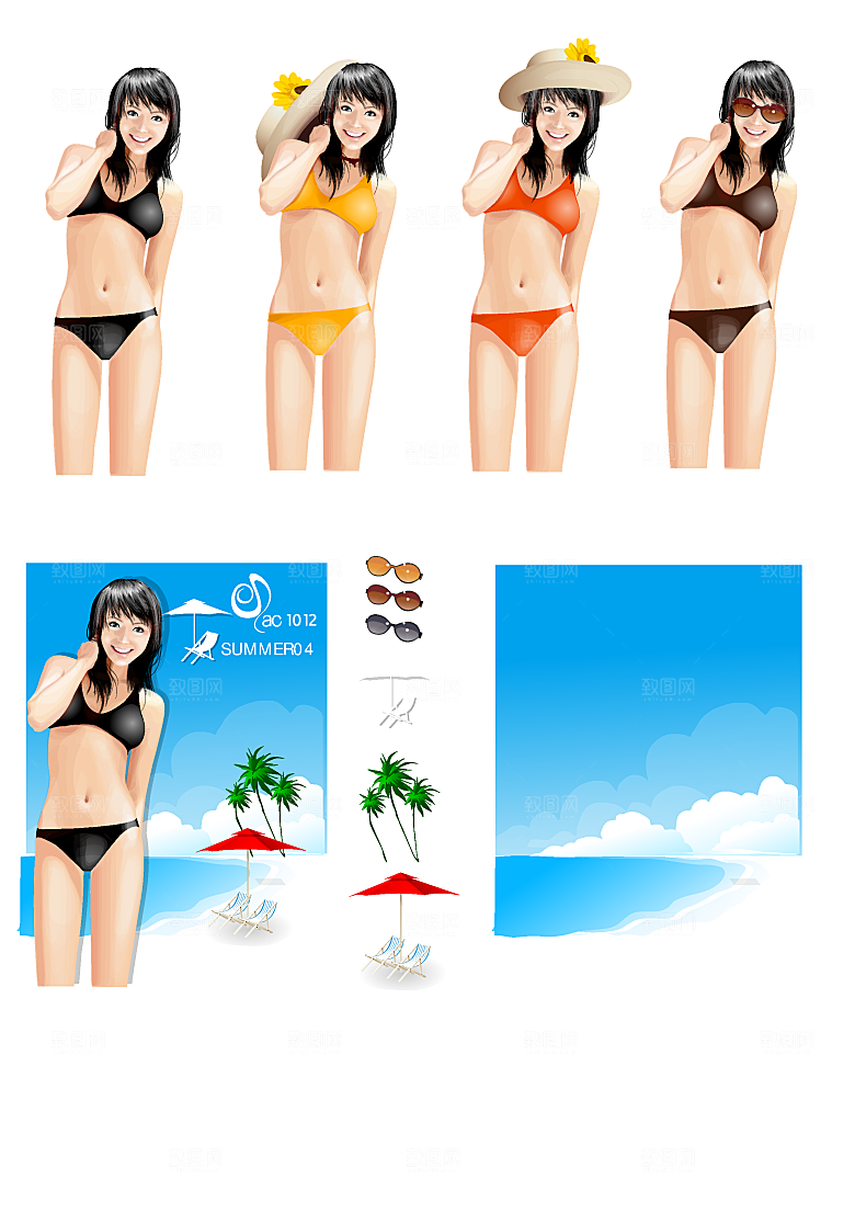 创意美女生活场景矢量素材