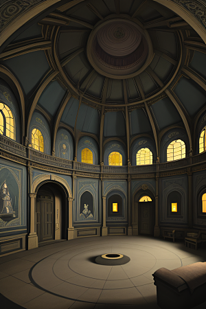 维多利亚宫殿石墙壁上的壁画巨大圆顶房间