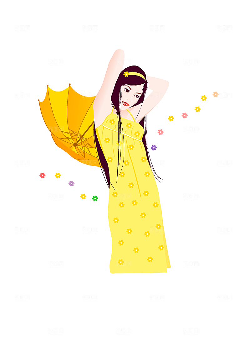 卡通手绘女孩生活场景特写