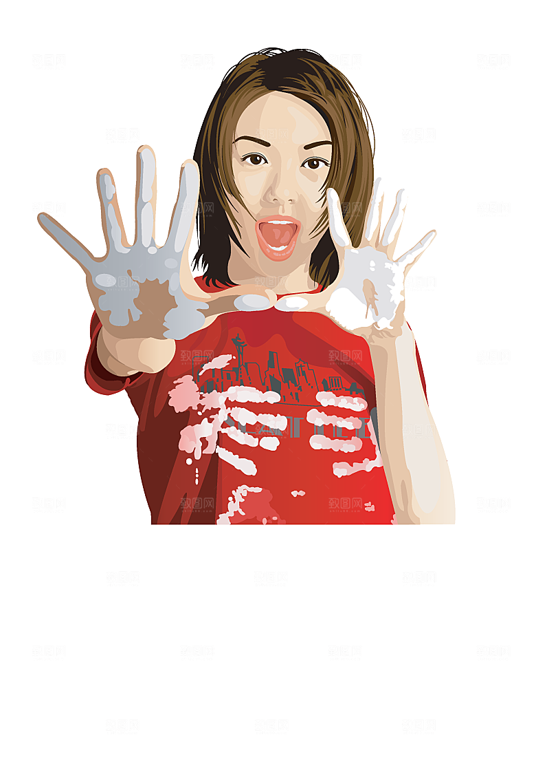 卡通手绘女孩生活场景特写