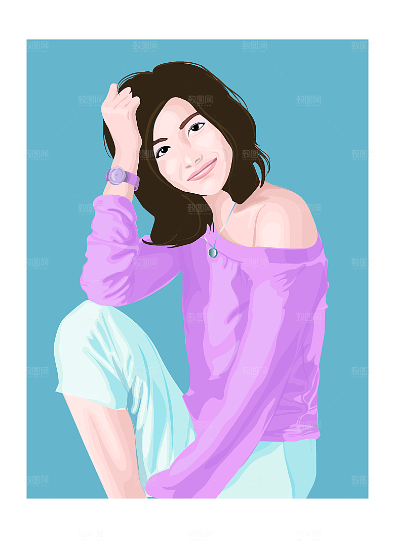 矢量美女特写卡通素材