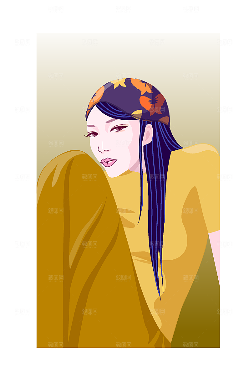家居生活场景美女矢量卡通素材