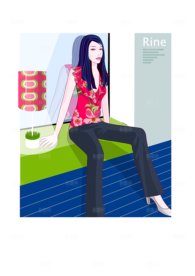 家居生活场景美女矢量卡通素材