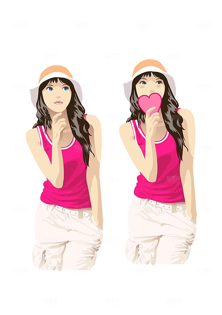 韩式美女插画矢量元素