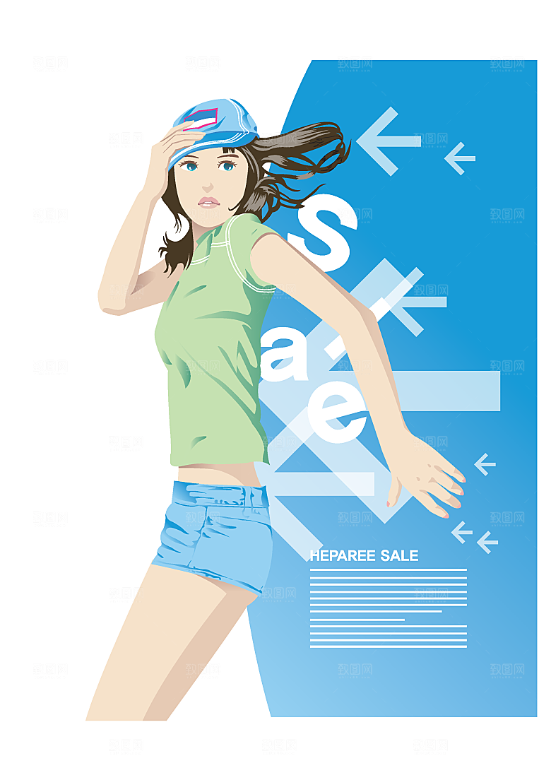 卡通美女矢量手绘素材
