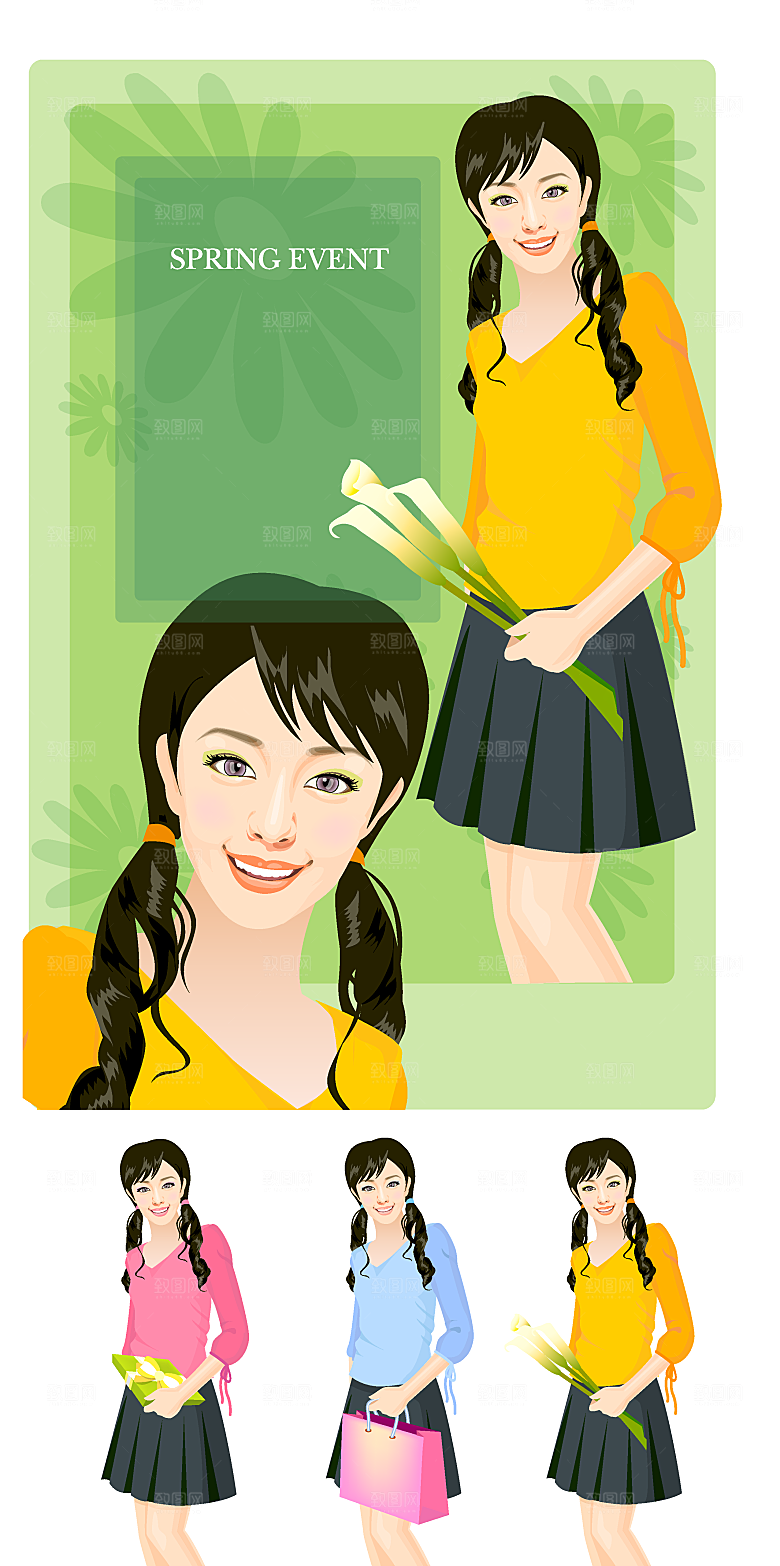 卡通女孩男孩场景素材