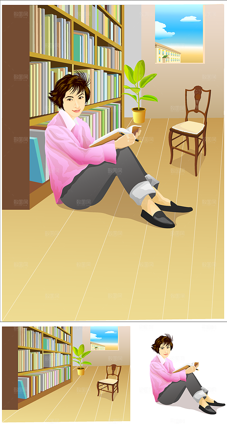 卡通女孩男孩场景素材