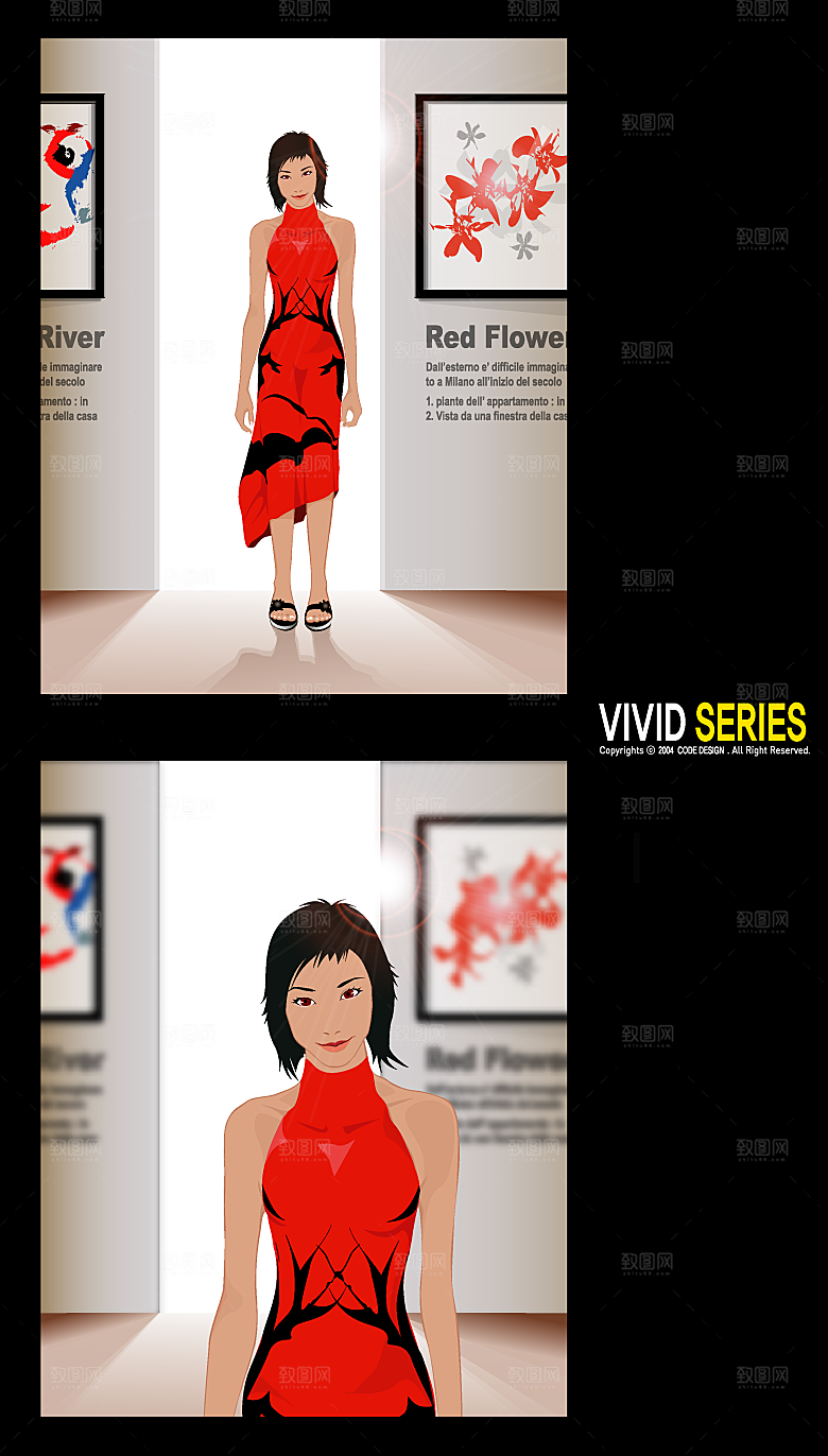矢量生活场景手绘美女素材
