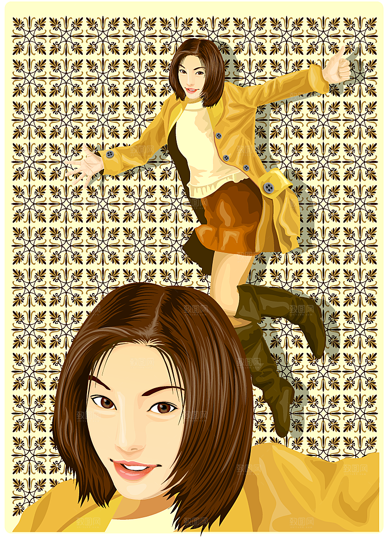 矢量生活场景手绘美女素材