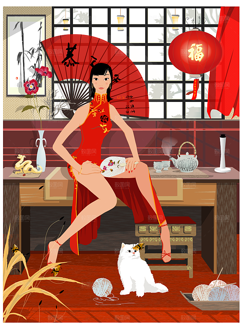 古风卡通手绘场景素材
