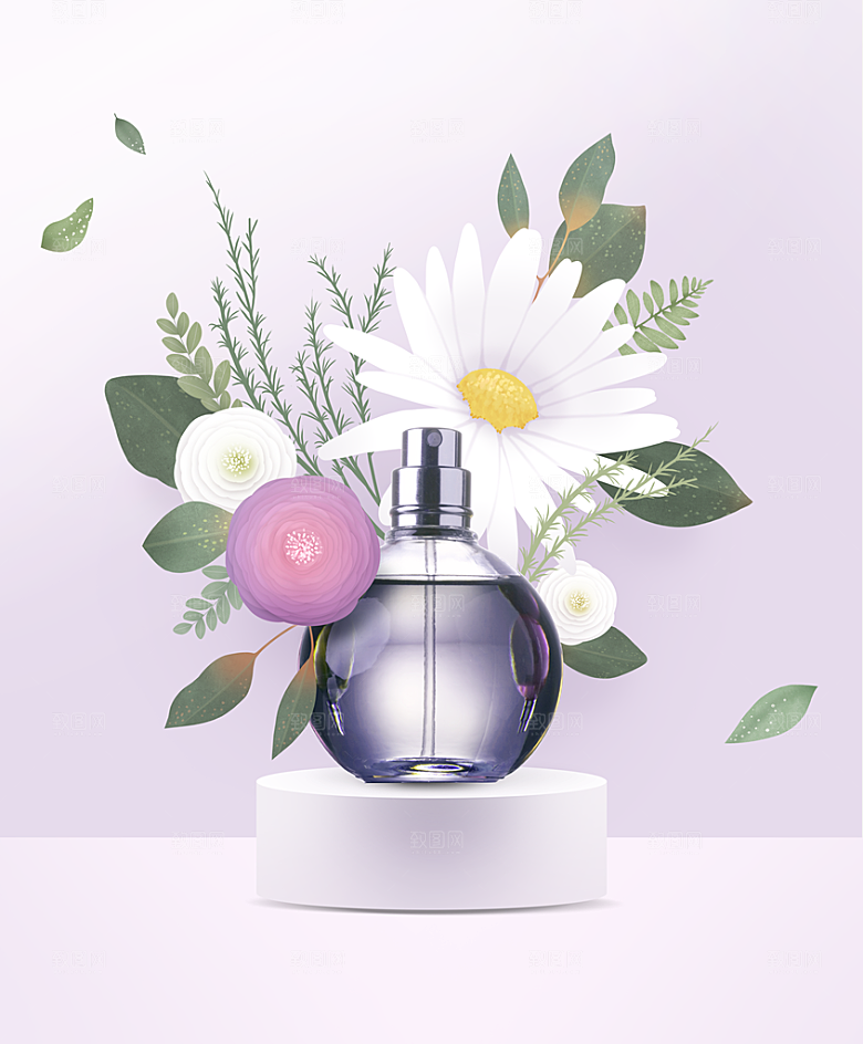 清新淘宝电商花卉化妆品海报