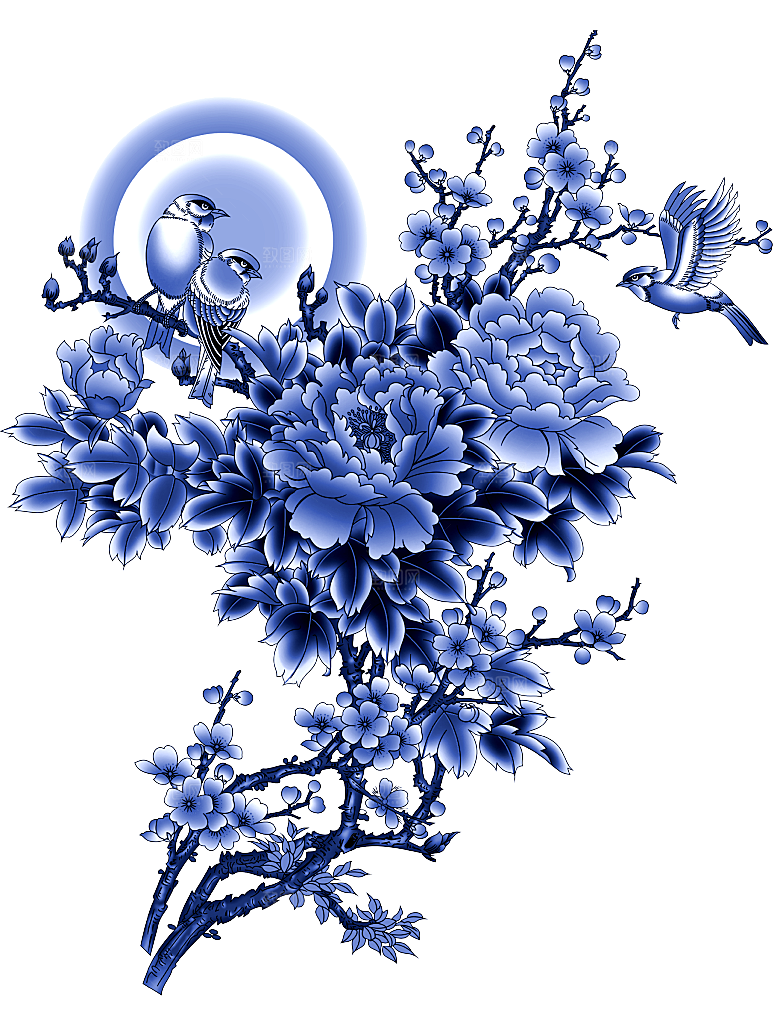 古代青花瓷图案花纹免扣元素