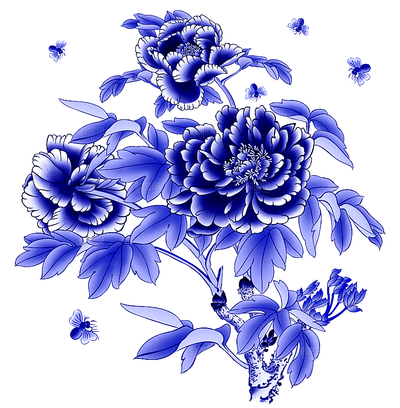 古代青花瓷图案花纹免扣元素