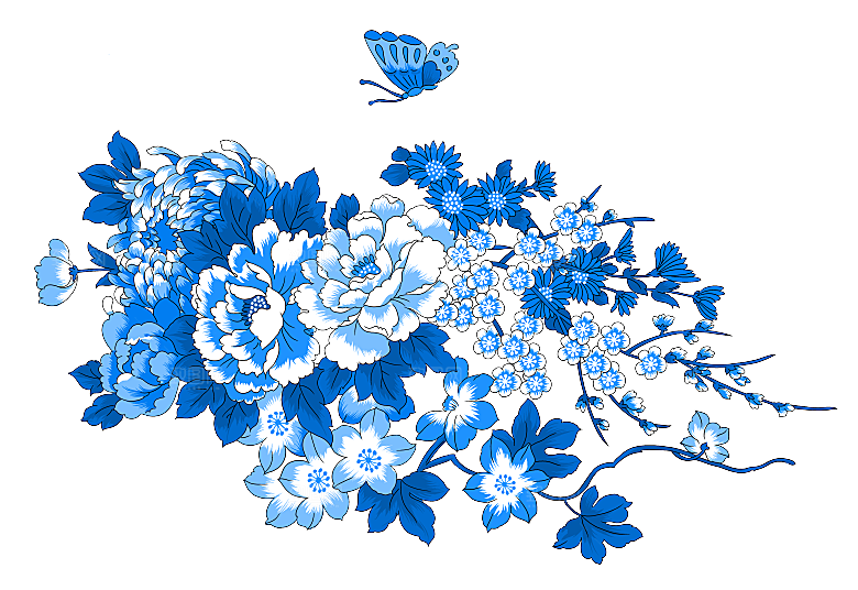 古代青花瓷图案花纹免扣元素