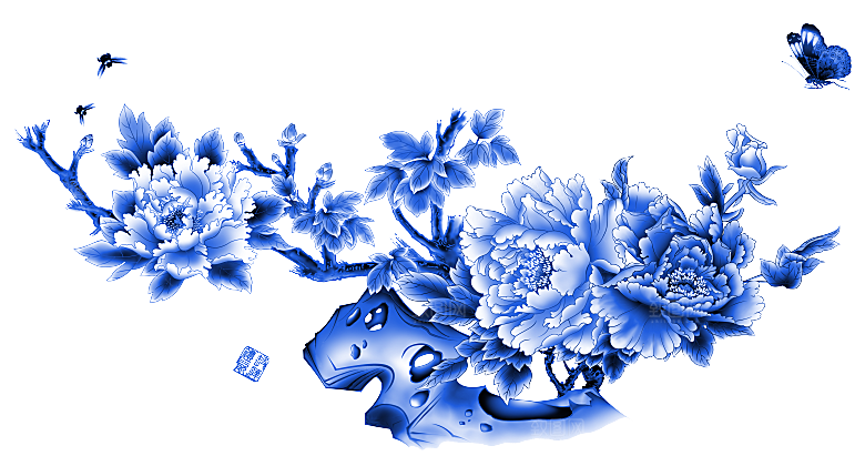 传统青花瓷手艺花卉PNG素材